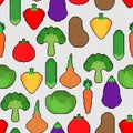 Vegetables pixel art pattern seamless. 8 bit Vegetable background . Pixelate Tomato and cabbage. Bell pepper and eggplant.