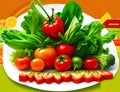 Vegetables on a plate on a bright background. Vector illustration.