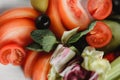 Vegetables on plate. Close up food photo