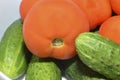 Vegetables for salad: cucumbers and tomatoes Royalty Free Stock Photo