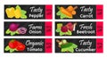 Vegetables sale - organic, vegetarian nutrition. Fresh garden product. Market labels