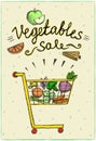 Vegetables sale poster with market cart full of fruits and vegetables