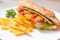 Vegetables sandwitch serve with fried pototo