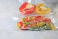 Vegetables in sealed vacuum packing bags. Su-video cooking. Royalty Free Stock Photo