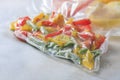 Vegetables in sealed vacuum packing bags. Su-video cooking. Royalty Free Stock Photo