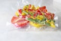 Vegetables in sealed vacuum packing bags. Su-video cooking. Royalty Free Stock Photo