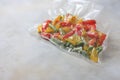 Vegetables in sealed vacuum packing bags. Su-video cooking. Royalty Free Stock Photo