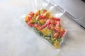 Vegetables in sealed vacuum packing bags. Su-video cooking. Royalty Free Stock Photo