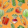 Vegetable isolated on orange background. Vector Seamless pattern.