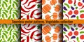 Vegetables seamless pattern set. Cucumber, pepper chili, pumpkin, tomato and eggplant. Fashion design. Food print for curtain.