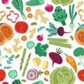 Vegetables seamless pattern. Vegan healthy meal organic food delicious fresh vegetable abstract vector texture