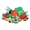 Vegetables, seeds, mushrooms, and nuts composition. Healthy food vector illustration. Fasting mimicking diet food, FMD