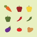 Vegetables Set Fruits Organic Flat Vector Illustration