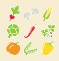 Vegetables set of icons