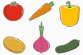 Vegetables set. Tomato, carrot, pepper or paprika, potato, onion and cucumber icons collection. Vector.