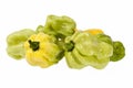 Vegetables of small yellow and green chili pepper habanero on white background Royalty Free Stock Photo