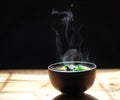 Vegetables soup in bowl. black background. hot food.