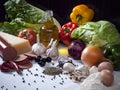 Food Ingredients Still Life Composition with Vegetables, Olive O Royalty Free Stock Photo