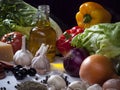 Food Ingredients Still Life Composition with Vegetables, Olive O Royalty Free Stock Photo