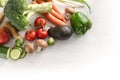 Vegetables such as broccoli, carrots, peppers, mushrooms, tomato Royalty Free Stock Photo