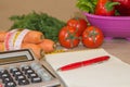 Vegetables, tomato. Measure tape and fresh vegetables in the background. Healthy lifestyle diet with fresh fruits Royalty Free Stock Photo