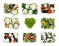Vegetables top view basket with heart shape lettuce isolated on
