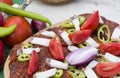 Vegetables with traditional salami Royalty Free Stock Photo