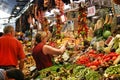 Vegetables and tropical fruits in the Central market in Barcelona