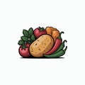 vegetables vector illustration featuring potato, chilli tomatoes Royalty Free Stock Photo