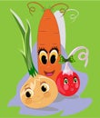 vegetables vector illustration. Onion, radish, and carrot cartoon