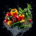 Vegetables with water splashing
