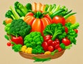 vegetables in a wicker basket on a beige background