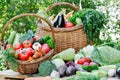 Vegetables in wicker basket, healthy organic fresh food on table Royalty Free Stock Photo