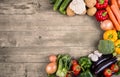 Vegetables on wood background with space for text. Organic food.