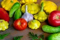 Vegetables on a wooden background close-up. Autumn rich harvest.