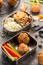 Vegetarial Falafel Balls in Lunch Box. Healthy Take Away Brunch Idea