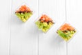 Vegetarian appetizer with avocado and tomato. Top view. Concept for food, diet, healthy food, restaurant and catering