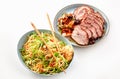Vegetarian Asian Noodle Dish and Roast Pork Royalty Free Stock Photo