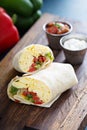 Vegetarian breakfast burrito with eggs Royalty Free Stock Photo