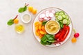 Vegetarian Buddha bowl with hummus and vegetables