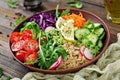 Vegetarian Buddha bowl with quinoa and fresh vegetables. Royalty Free Stock Photo