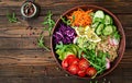 Vegetarian Buddha bowl with quinoa and fresh vegetables. Royalty Free Stock Photo