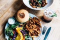 Vegetarian burger with fries and lettuce