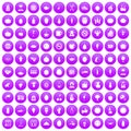 100 vegetarian cafe icons set purple