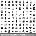 100 vegetarian cafe icons set in simple style