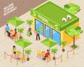 Vegetarian Cafe Outdoor Isometric Illustration