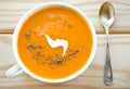 Vegetarian carrot-pumpkin cream soup with garlic and cumin Royalty Free Stock Photo