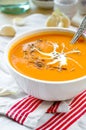 Vegetarian carrot-pumpkin cream soup with garlic and cumin Royalty Free Stock Photo