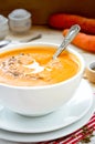 Vegetarian carrot-pumpkin cream soup with garlic and cumin Royalty Free Stock Photo