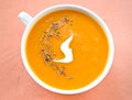 Vegetarian carrot-pumpkin cream soup with garlic and cumin Royalty Free Stock Photo